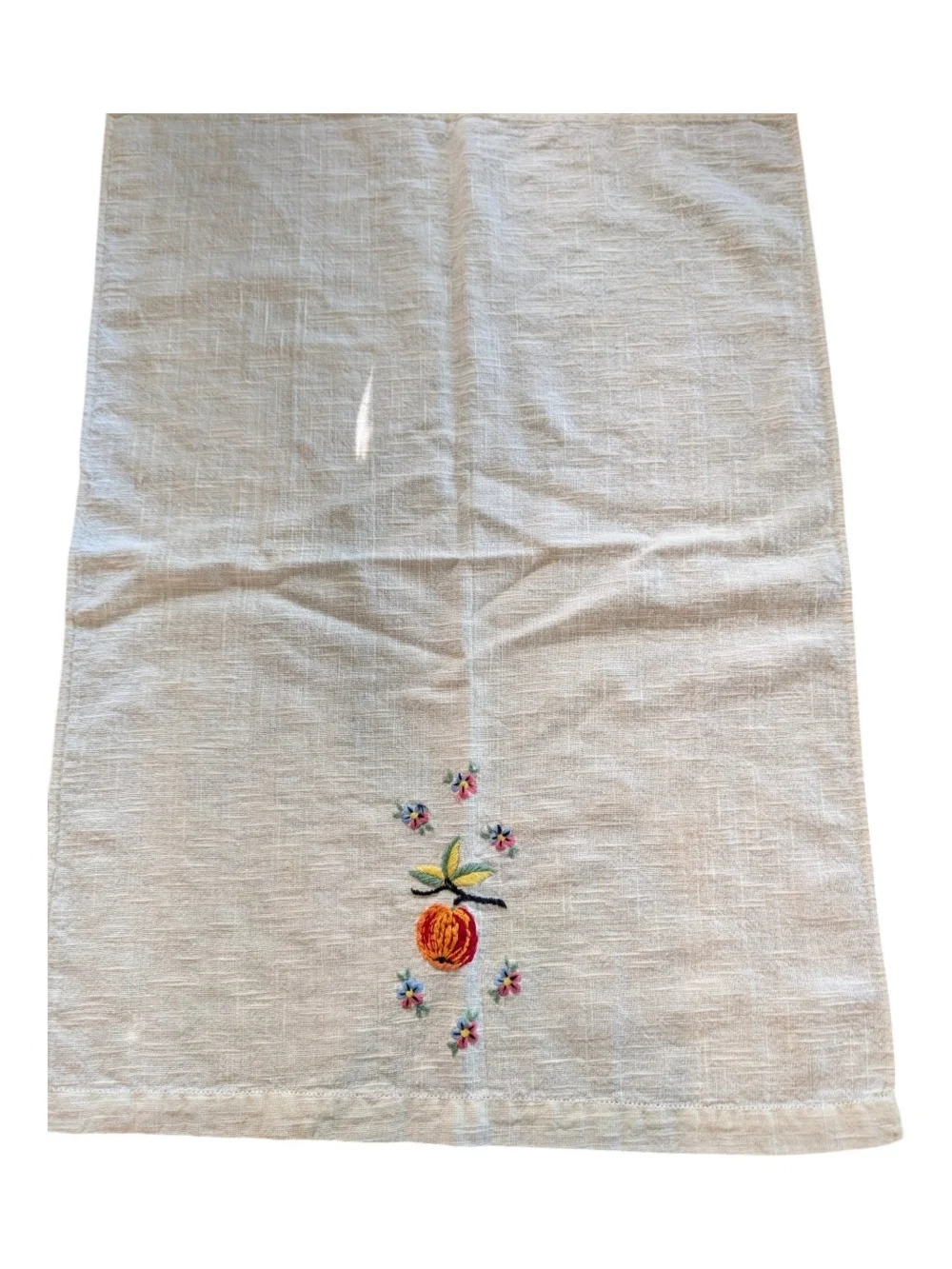 Vintage Hand-Embroidered Linen Tea Towel / Dresser Scarf